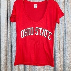 Ohio State Red V Neck Short Sleeve Cotton Logo Tee Shirt Size Small